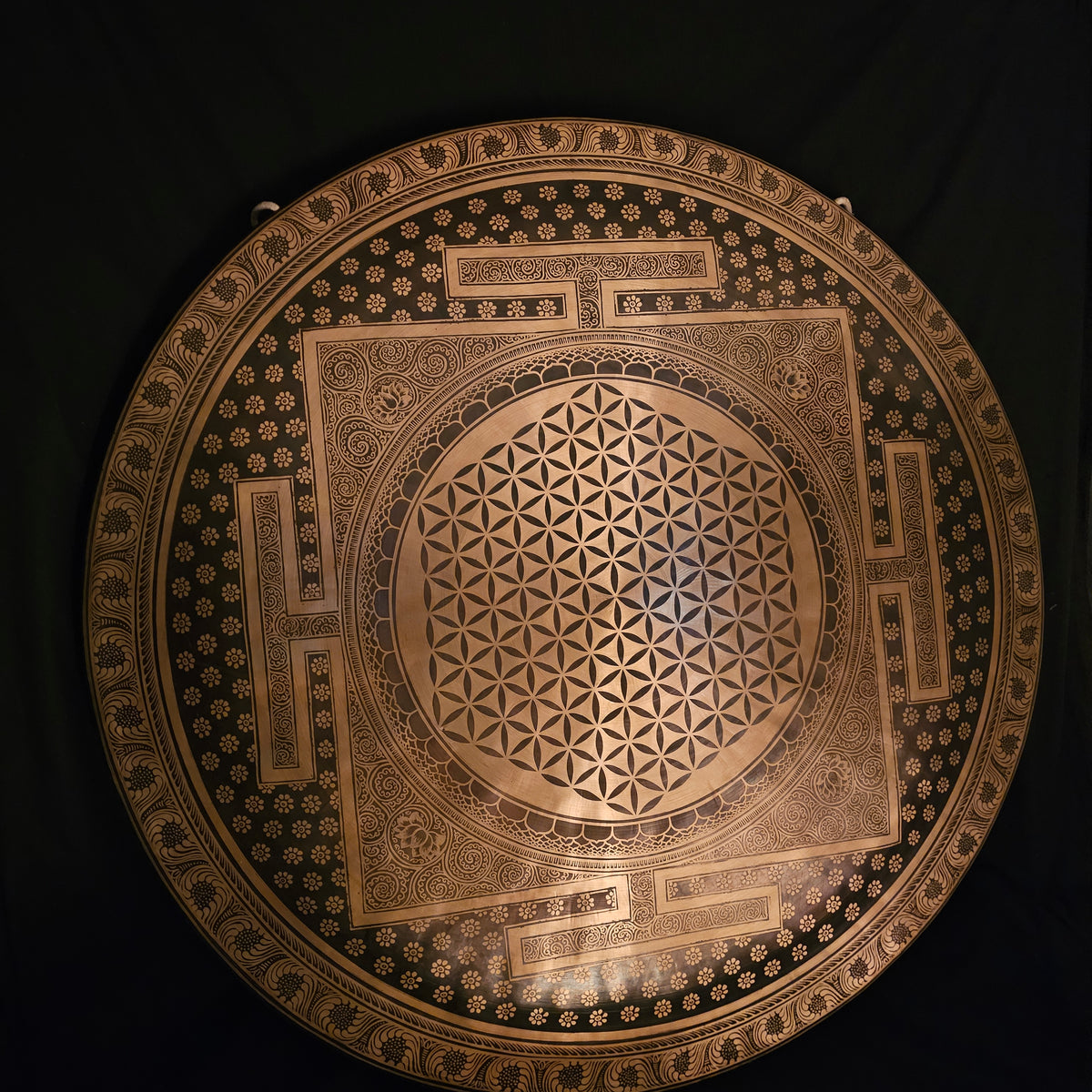 Tempelgong aus Nepal ø 90 cm - Blume des Lebens Yantra