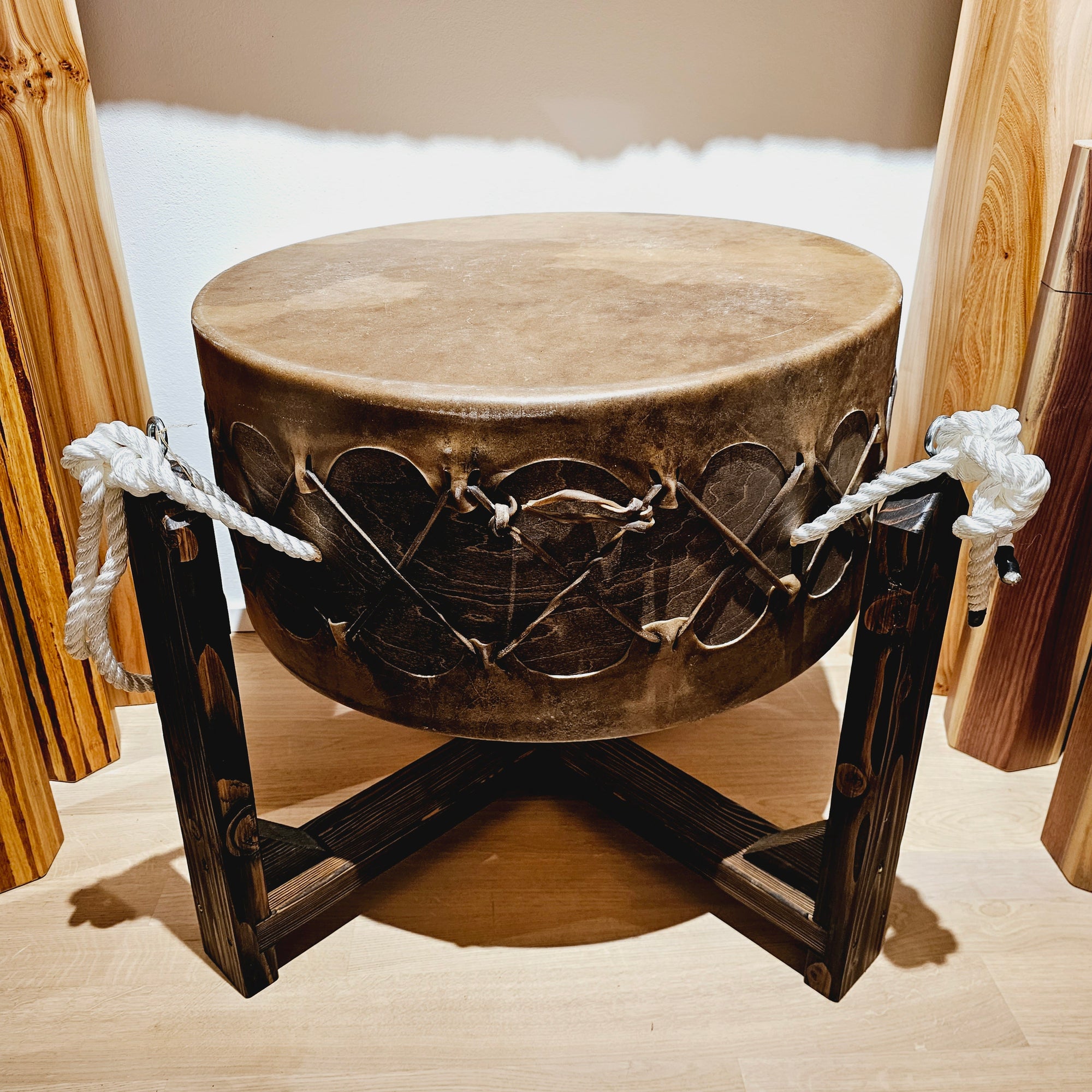 Powwow drum 65 cm - 30 cm with stand - cow