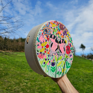 Vegane Buffalo Drum ø 25 cm mit Schlägel - Blumenwiese