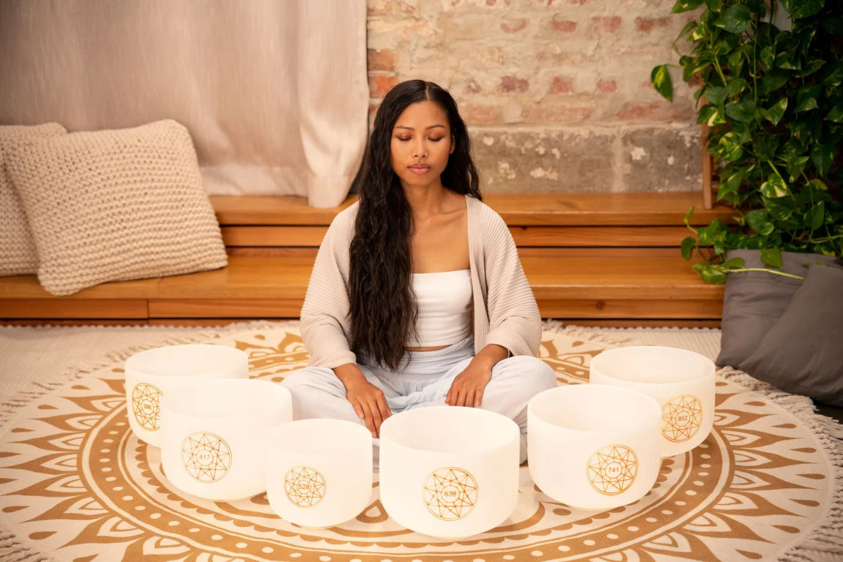 Solfeggio crystal singing bowls set