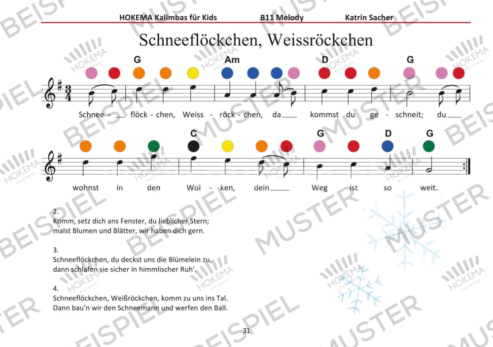 Lehrbuch für Kids - Kalimba B11 / Sansula Melody (grün) | Melodisch & Harmonisch | Sansula & Kalimba | Dunum.ch