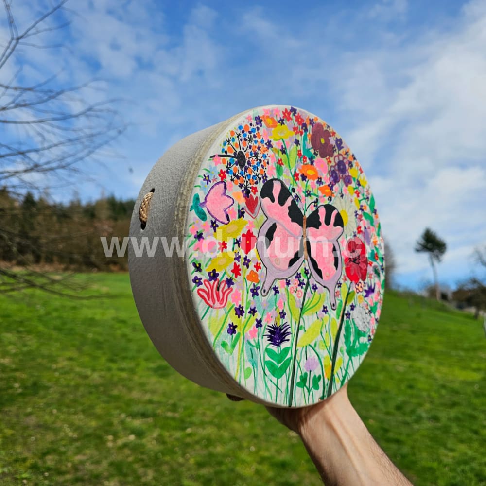 Vegane Buffalo Drum ø 25 cm mit Schlägel - Blumenwiese| Schamanentrommel | Perkussion & Trommel | Dunum.ch