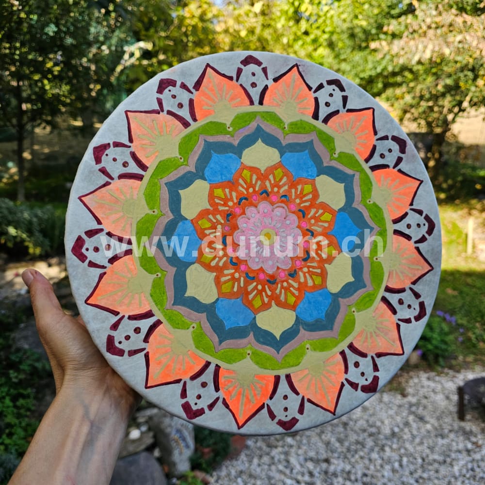 Vegane Buffalo Drum ø 30 cm mit Schlägel - Blumen Mandala | Schamanentrommel | Perkussion & Trommel | Dunum.ch