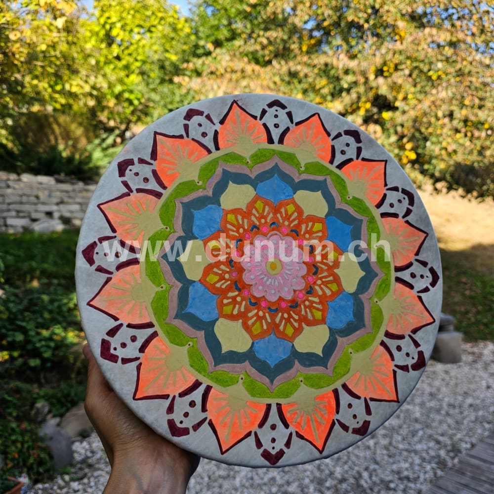Vegane Buffalo Drum ø 30 cm mit Schlägel - Blumen Mandala | Schamanentrommel | Perkussion & Trommel | Dunum.ch